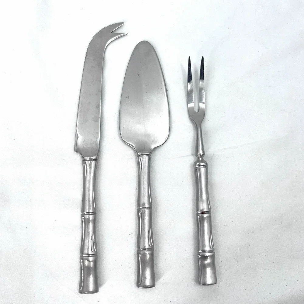 Vintage Supreme Cutlery 3-PC Stainless Cheese Serving Set Bamboo Handles Japan